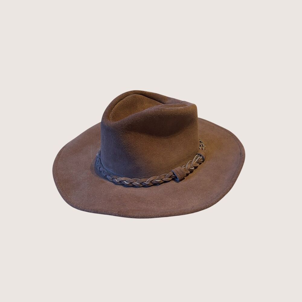 HatQuarters USA Brown Leather Suede Western Hat Small Braided Band Cowboy